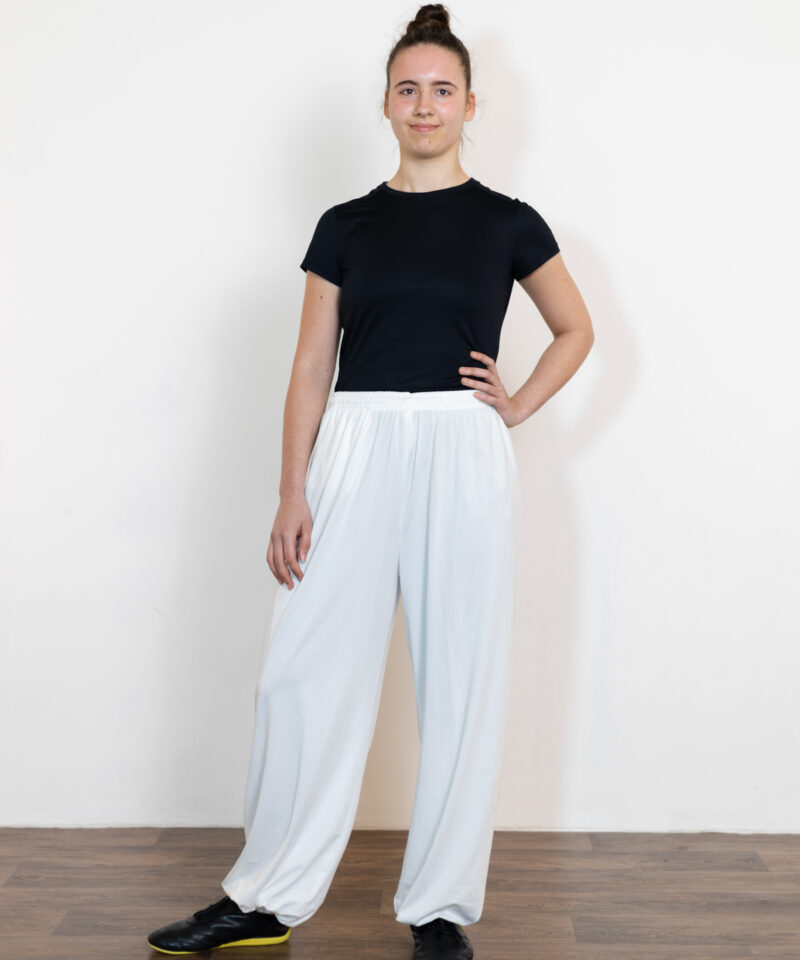 White Loose Lantern Trousers Front
