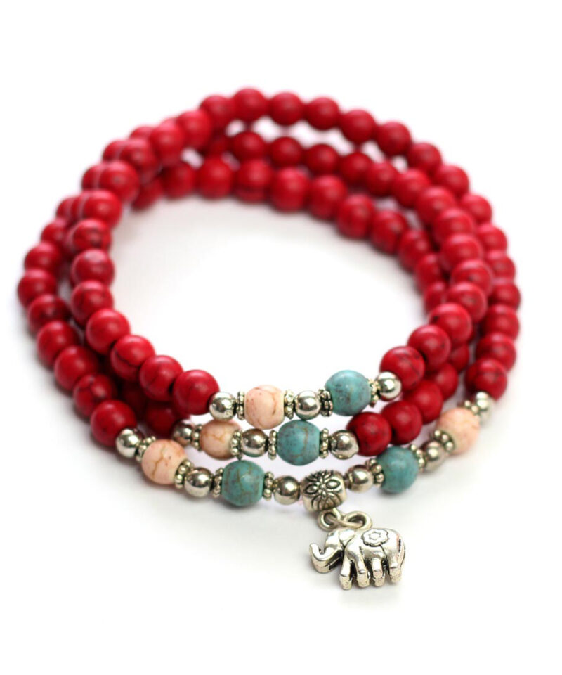Red Ceramic with Sterling Silver Elephant Bracelet